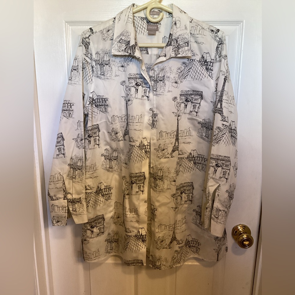 Chico's Cream and Black Graphic Shirt